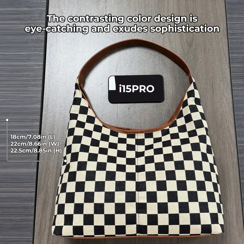 Checkerboard Shoulder Tote