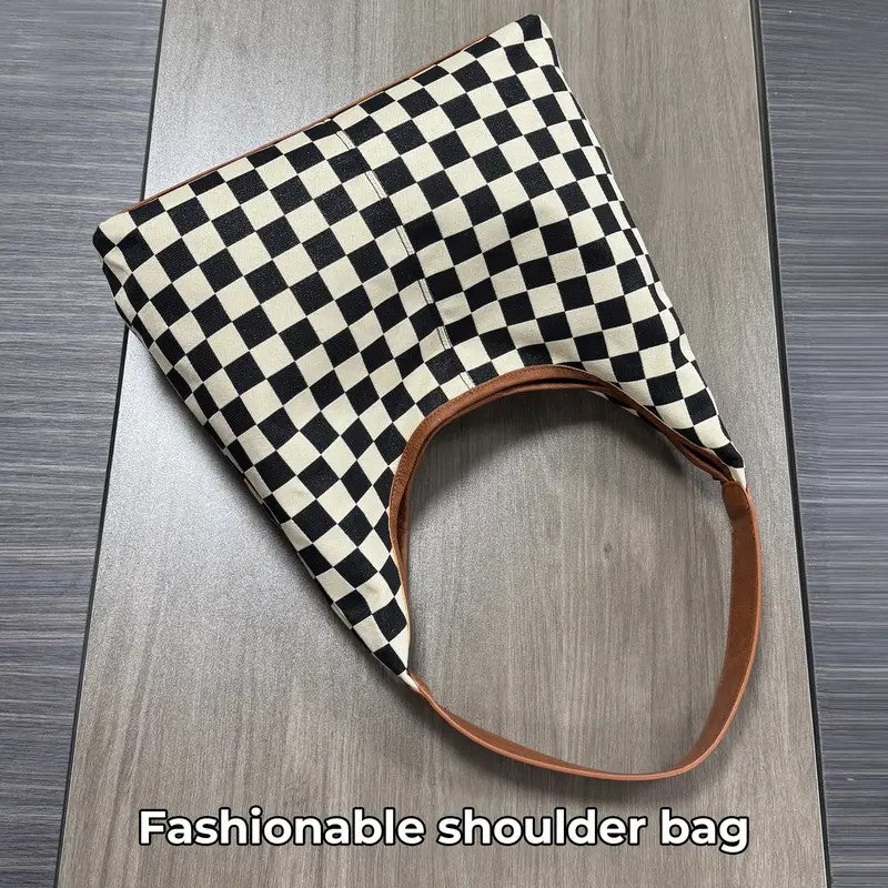 Checkerboard Shoulder Tote