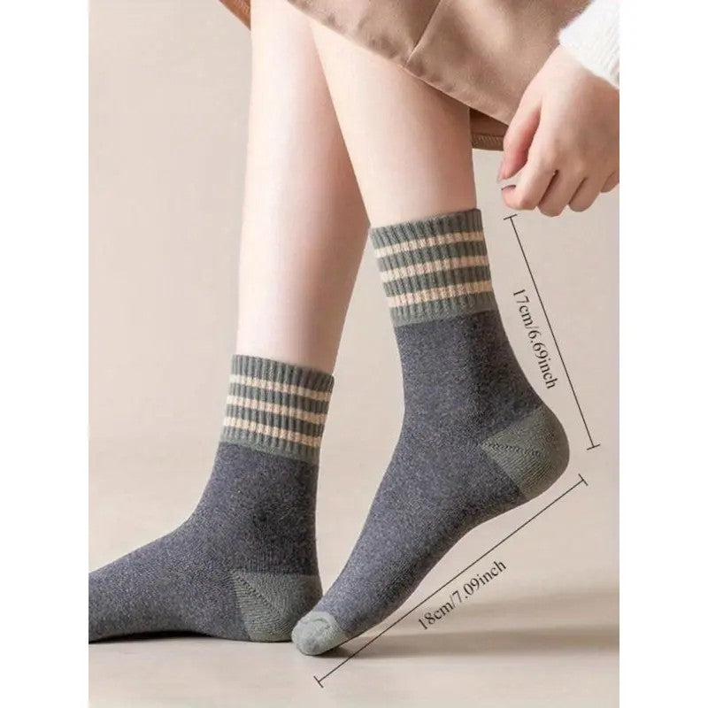 10-Pair Striped Block Color Sock Set