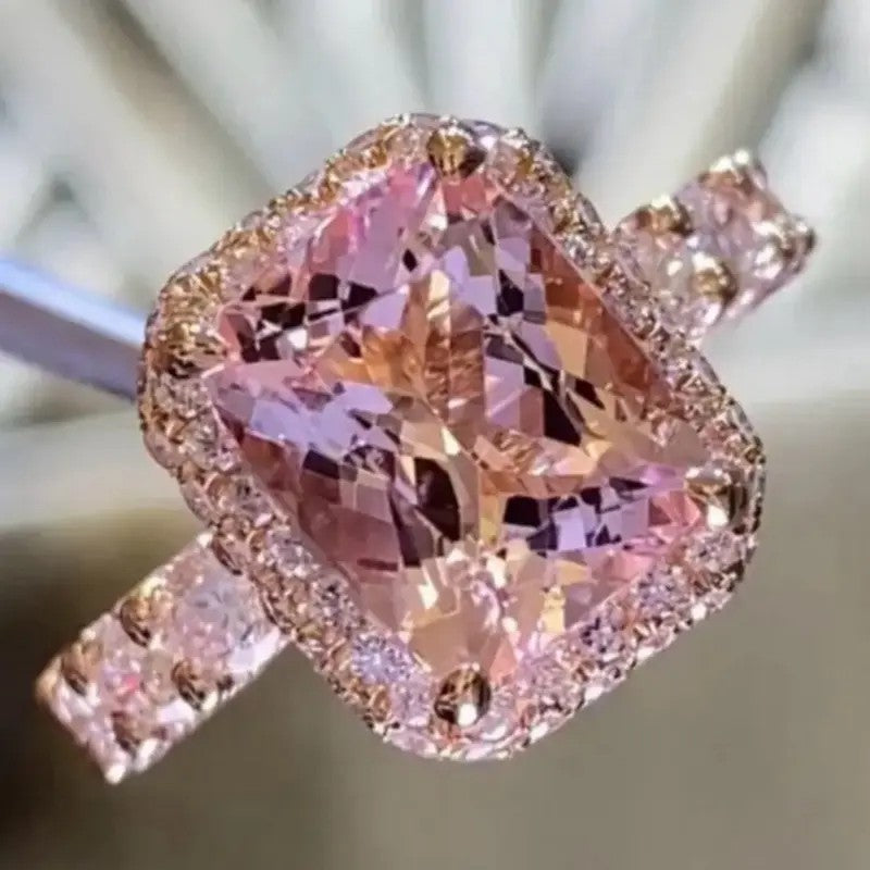 Pink Square Crystal Band Ring