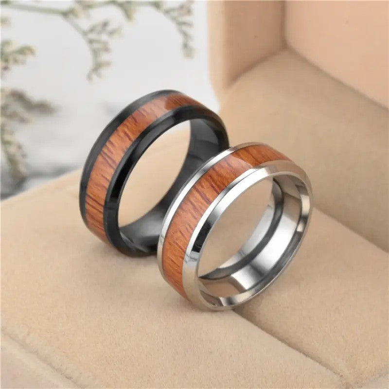 Wood Grain Stainless Steel Ring