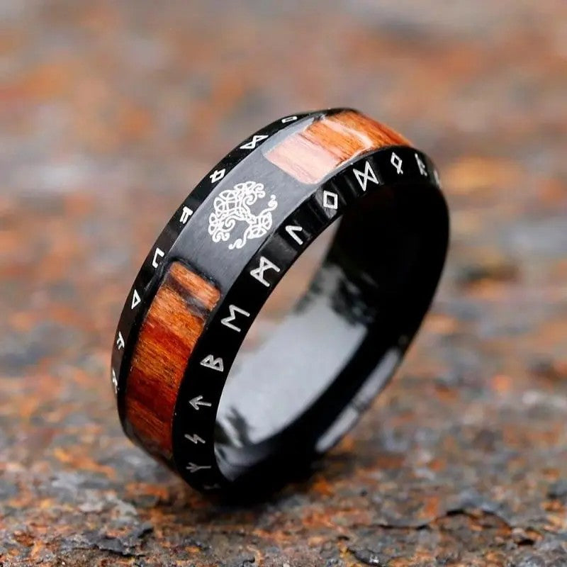 Wood Grain Stainless Steel Ring