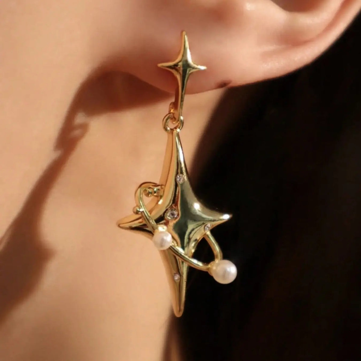 Star & Pearl Dangle Earrings