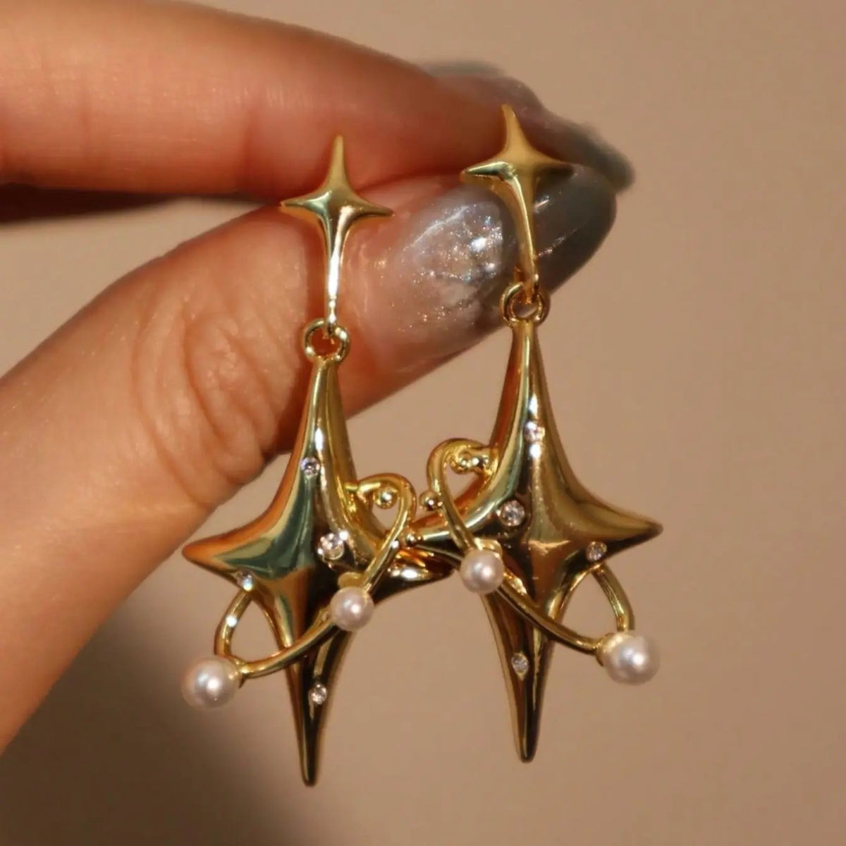 Star & Pearl Dangle Earrings