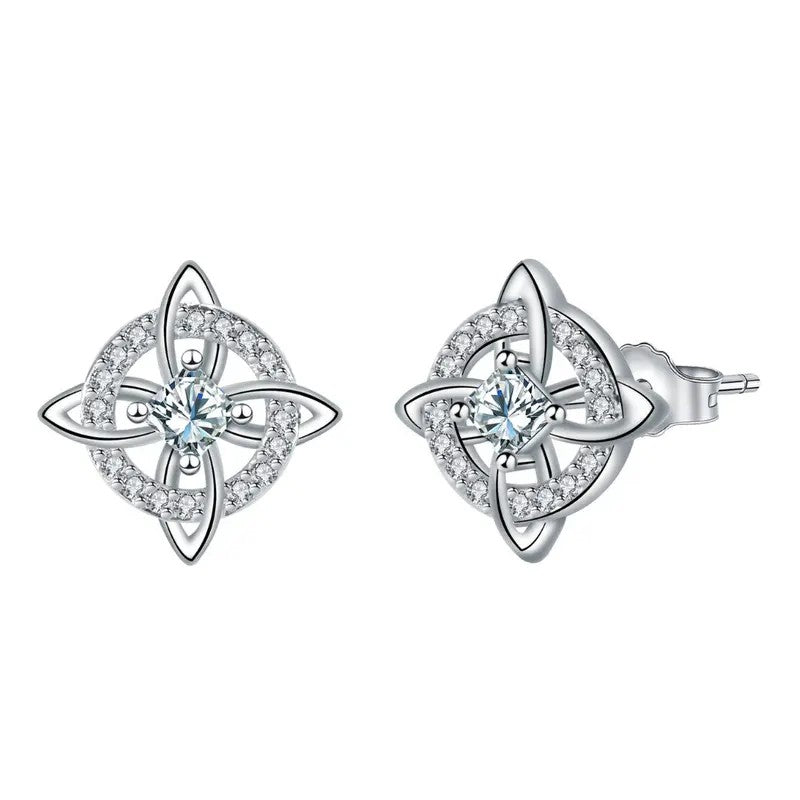Crystal Four-Point Star Knot Stud Earrings