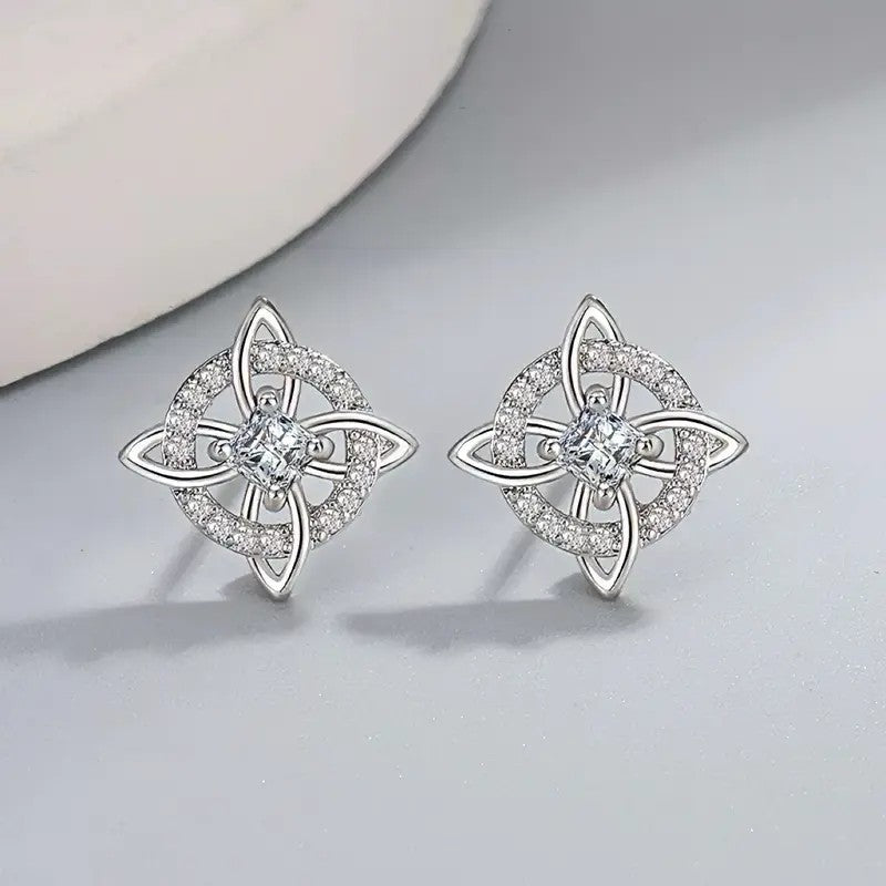 Crystal Four-Point Star Knot Stud Earrings