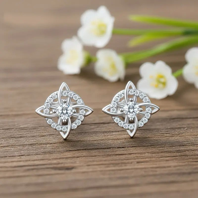 Crystal Four-Point Star Knot Stud Earrings