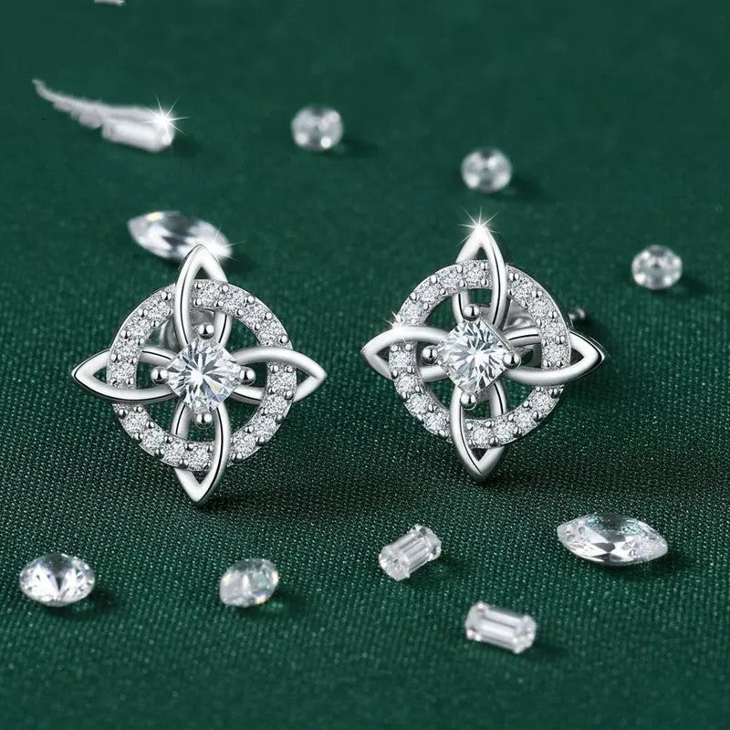 Crystal Four-Point Star Knot Stud Earrings