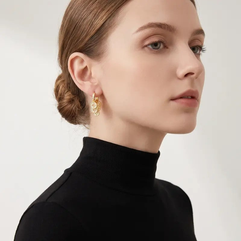 Crystal Lattice Cluster Hoop Earrings