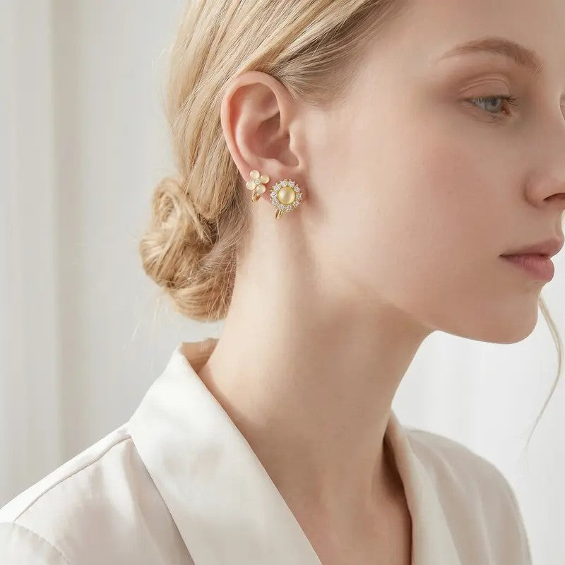 Floral Pearl & Crystal Ear Cuff