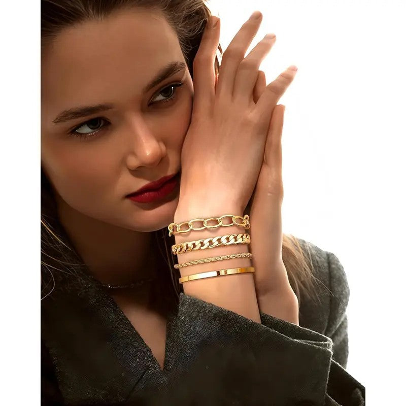 Mixed Chain & Cuff Bracelet Set