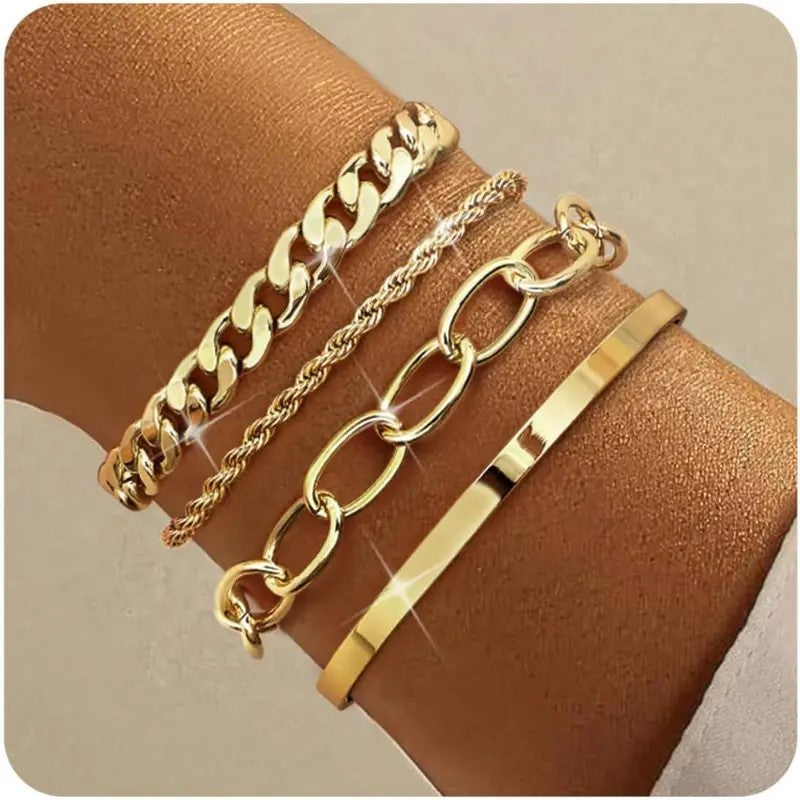 Mixed Chain & Cuff Bracelet Set