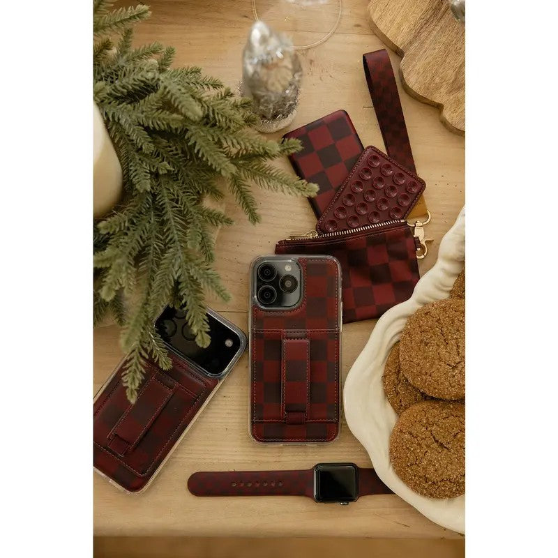 Burgundy Check Wallet Phone Case