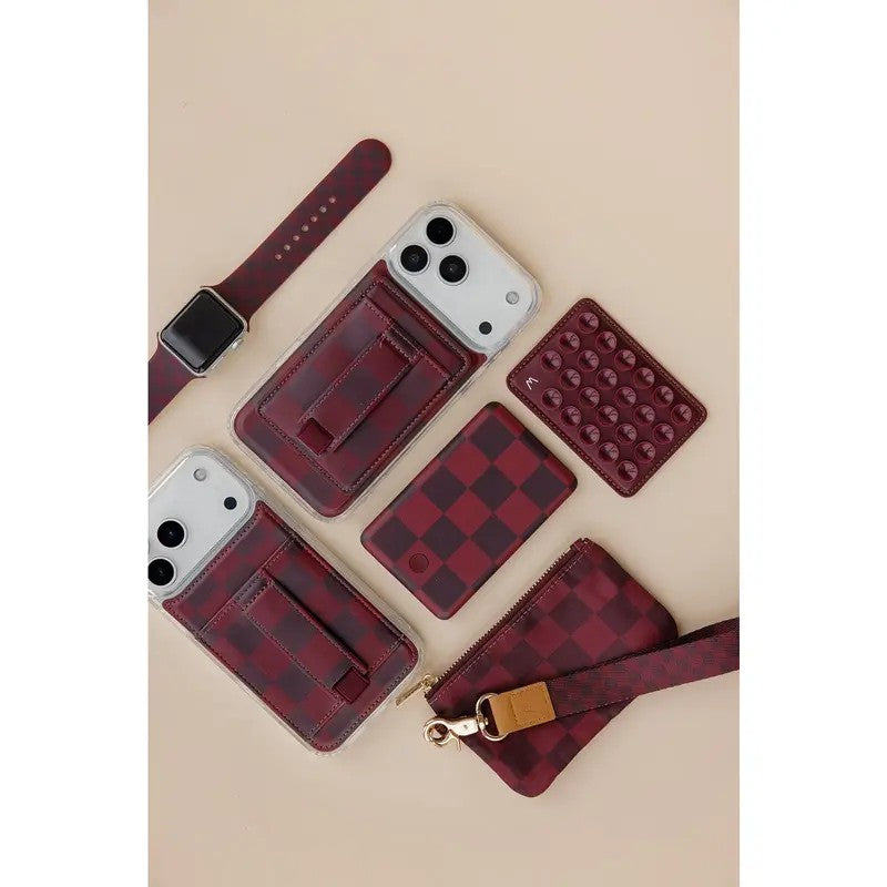 Burgundy Check Wallet Phone Case