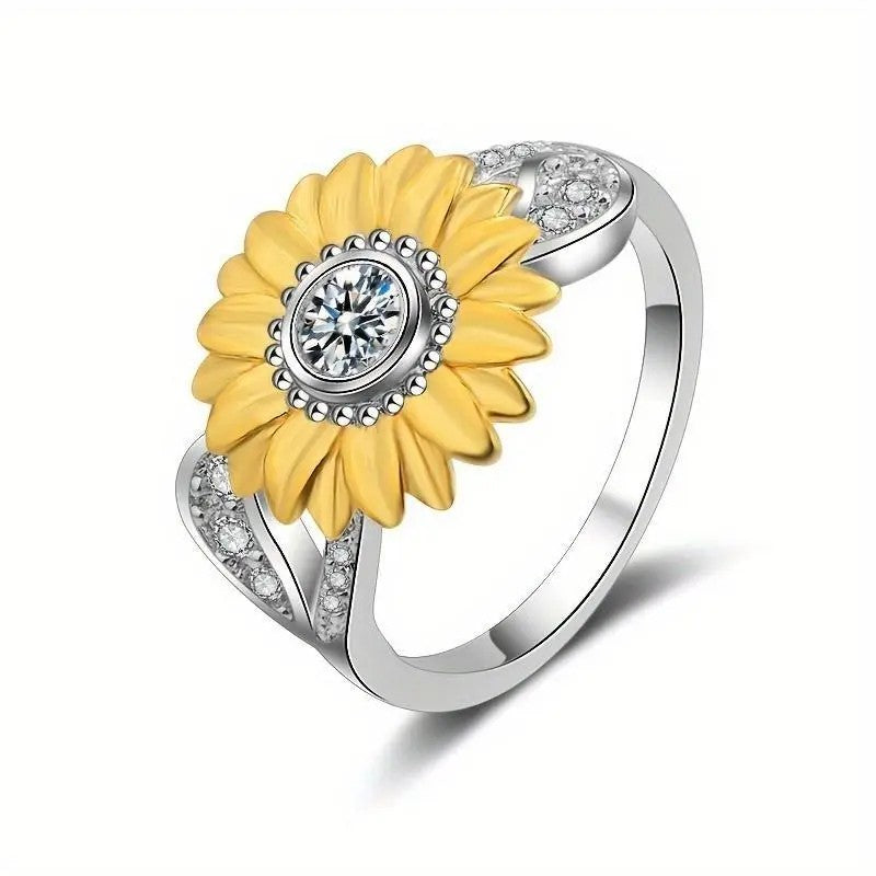 Yellow Sunflower Crystal Ring
