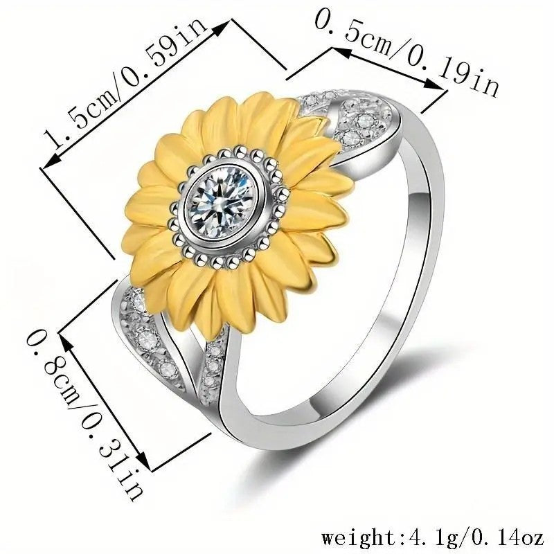 Yellow Sunflower Crystal Ring