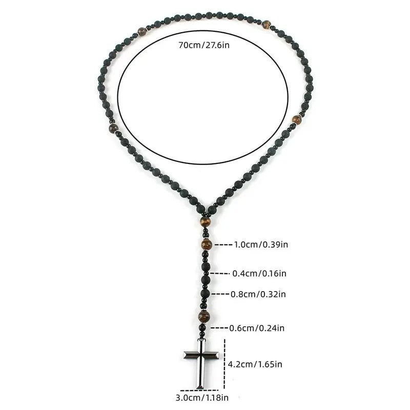 Tiger Eye & Lava Rock Cross Necklace