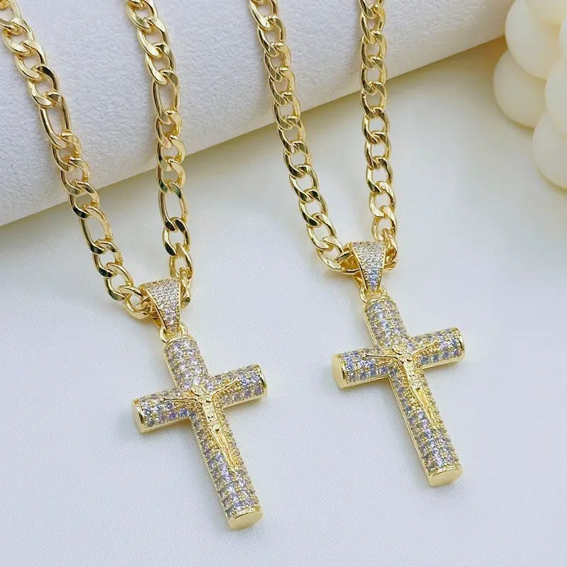 Paved Jesus Cross Necklace