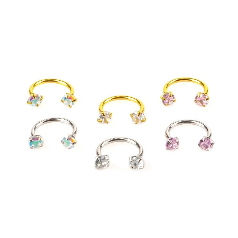 6pc Crystal Horseshoe Nose Ring Set