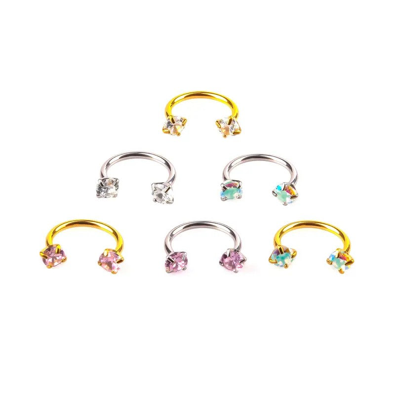 6pc Crystal Horseshoe Nose Ring Set