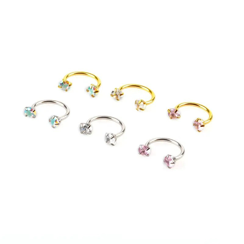 6pc Crystal Horseshoe Nose Ring Set