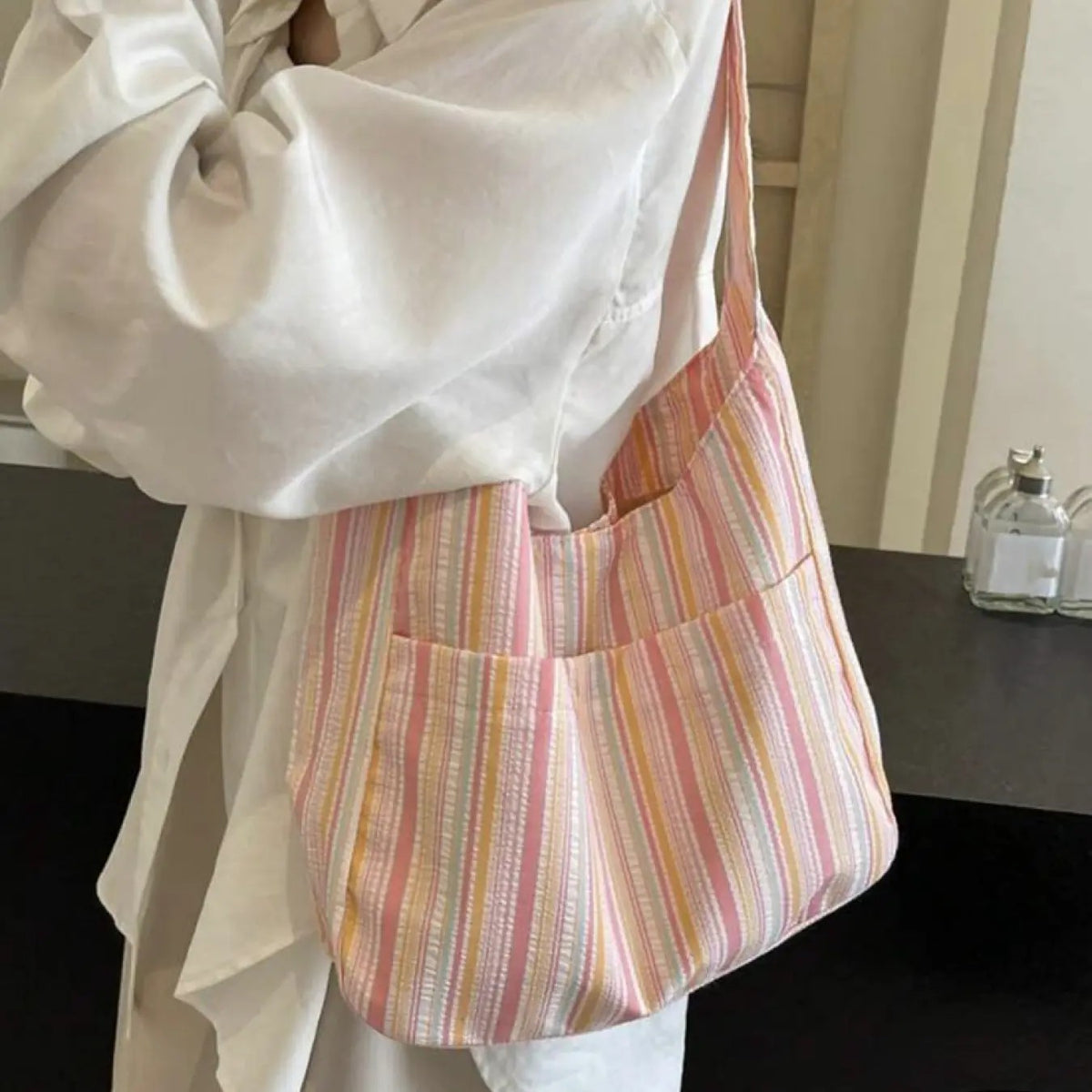 Pastel Stripe Canvas Tote