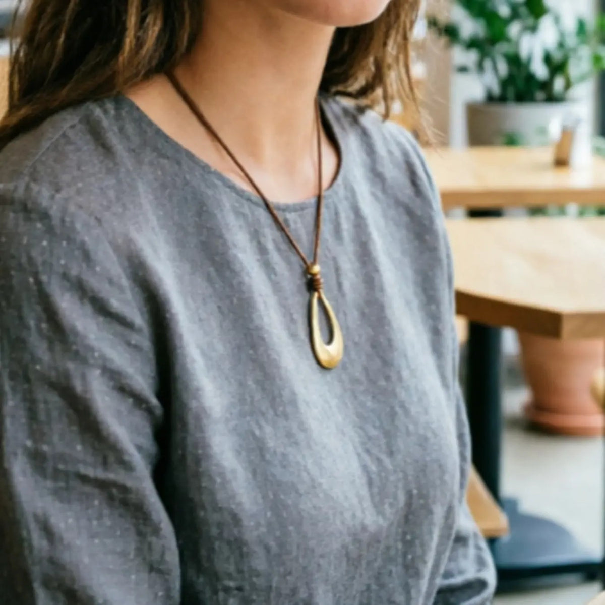 Open Teardrop Cord Necklace