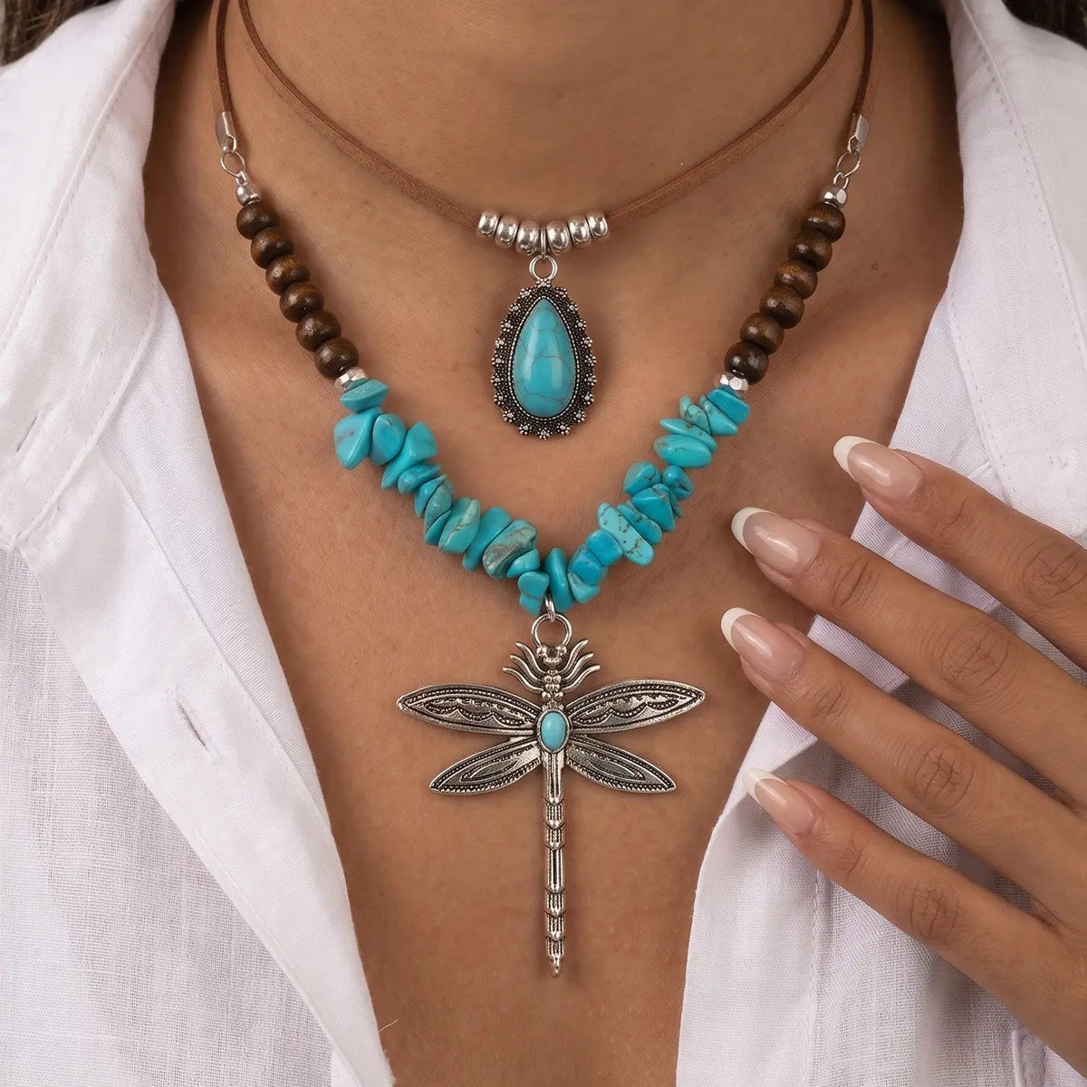 Turquoise Dragonfly Layered Necklace