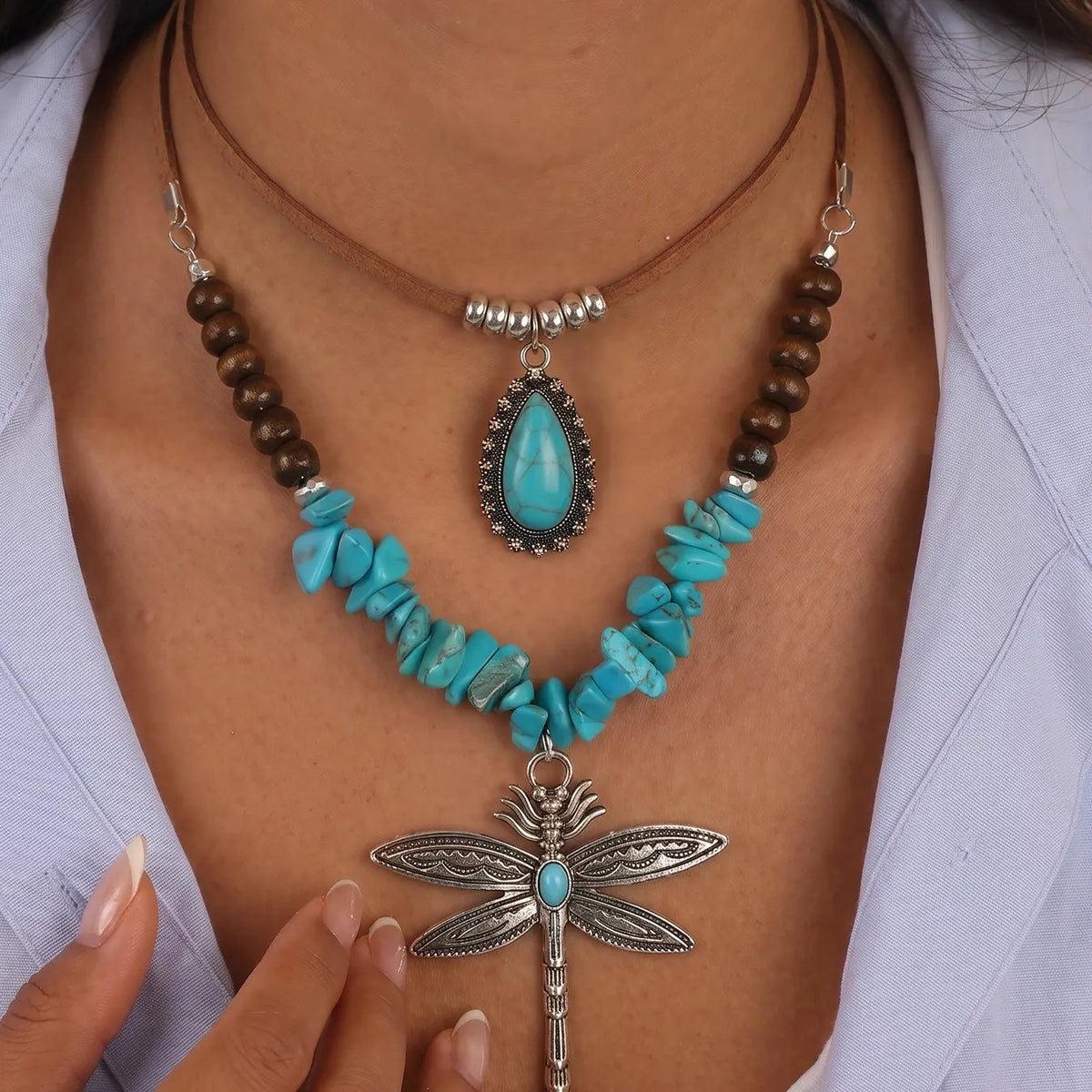 Turquoise Dragonfly Layered Necklace