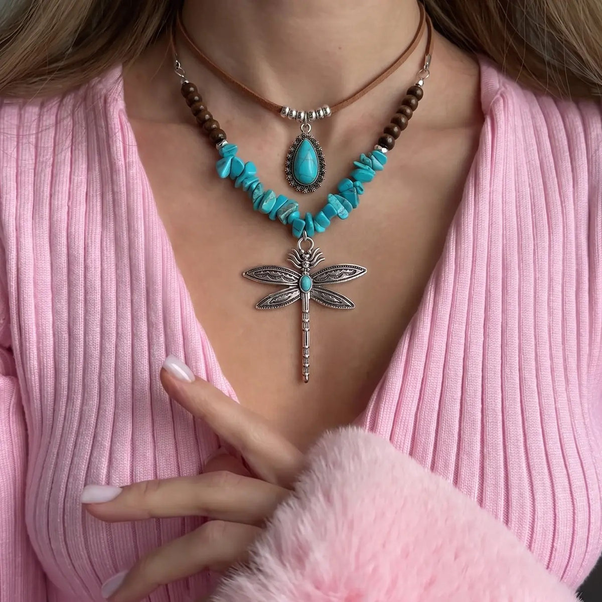 Turquoise Dragonfly Layered Necklace