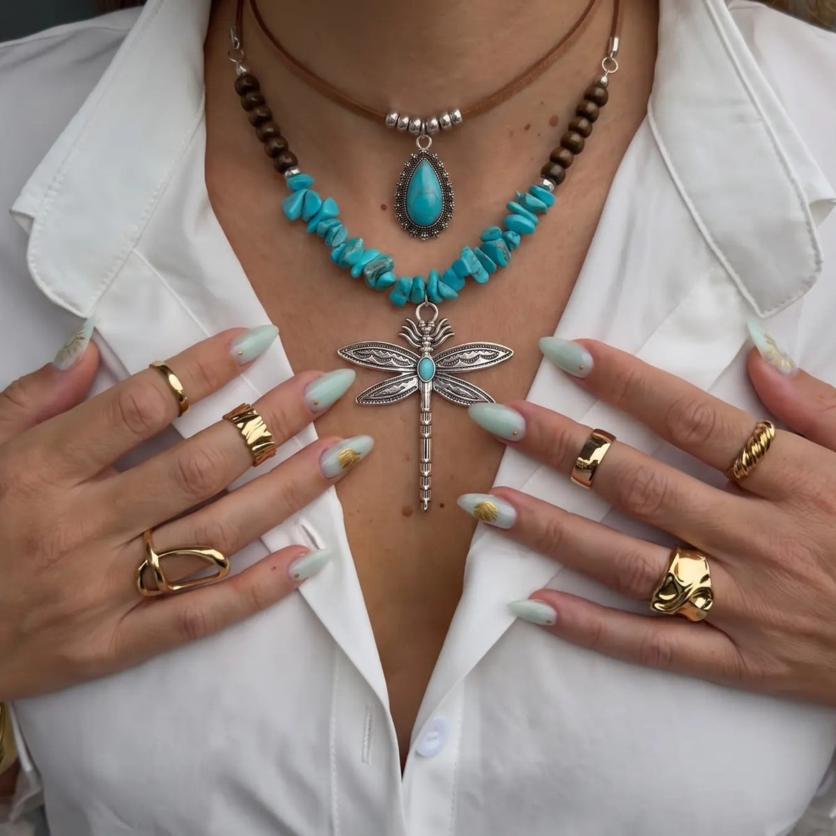 Turquoise Dragonfly Layered Necklace