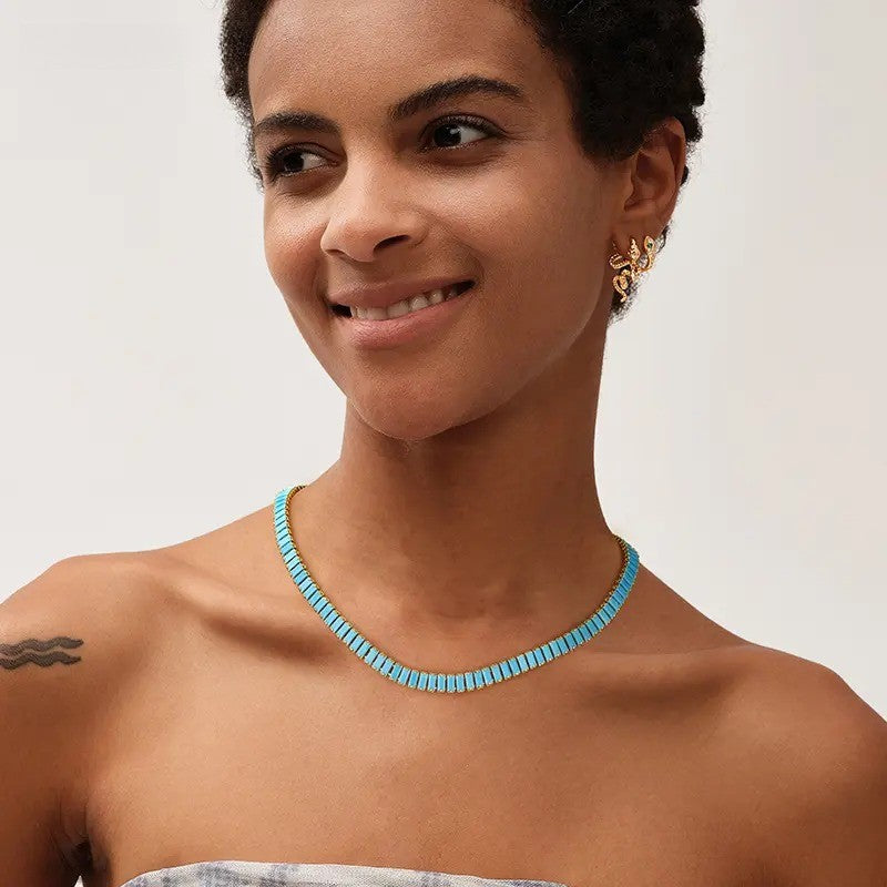 Turquoise Glass Chain Necklace