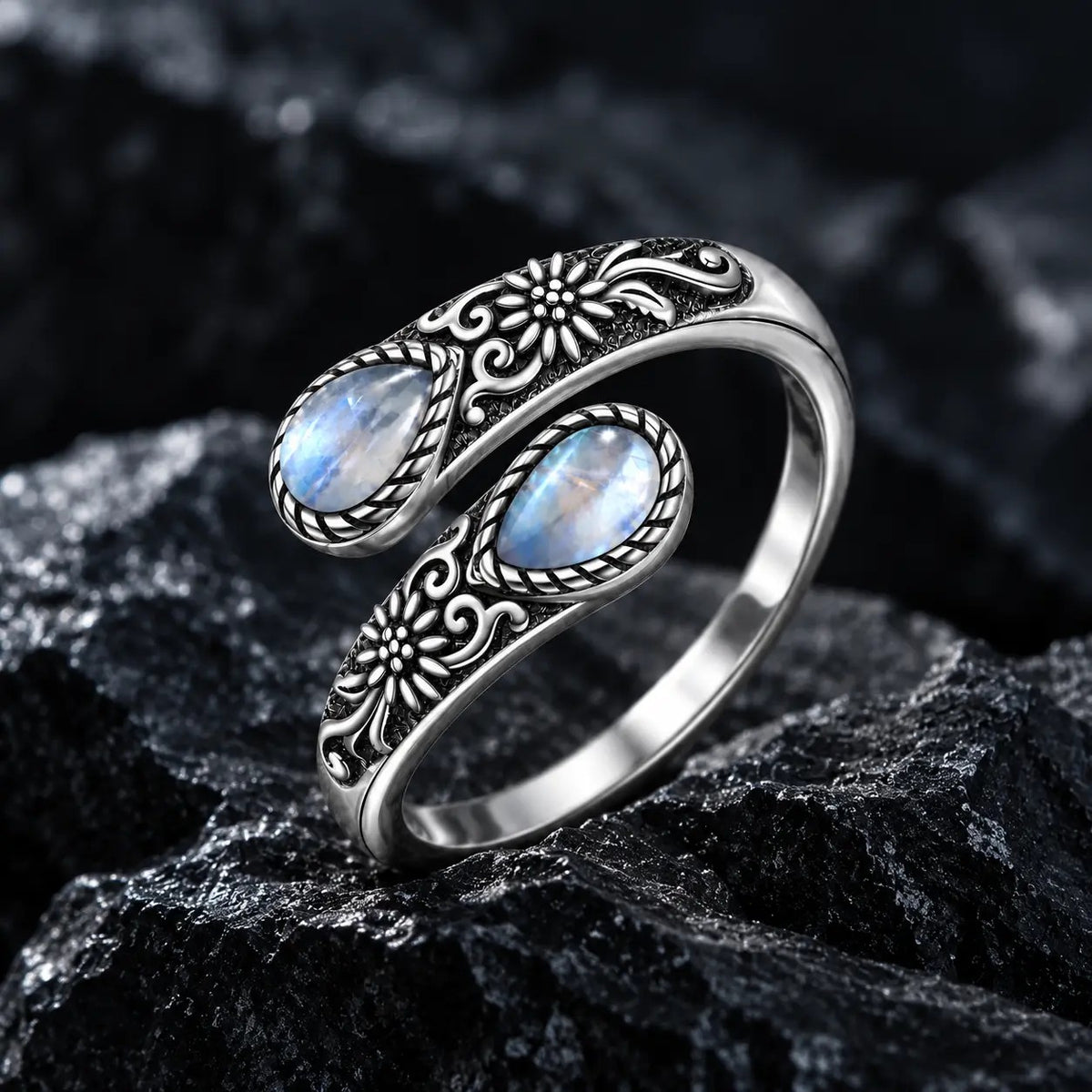 Floral Moonstone Ring