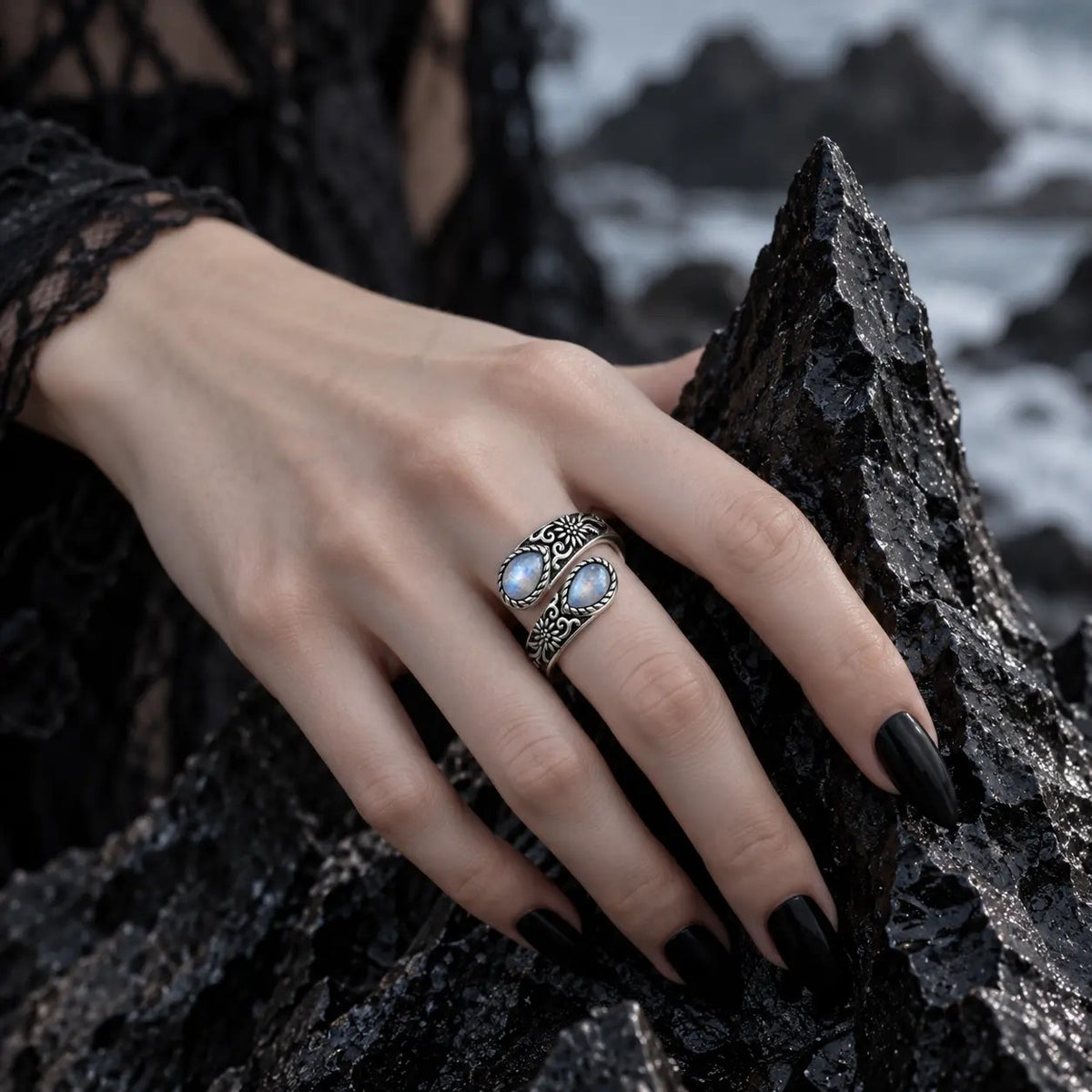 Floral Moonstone Ring