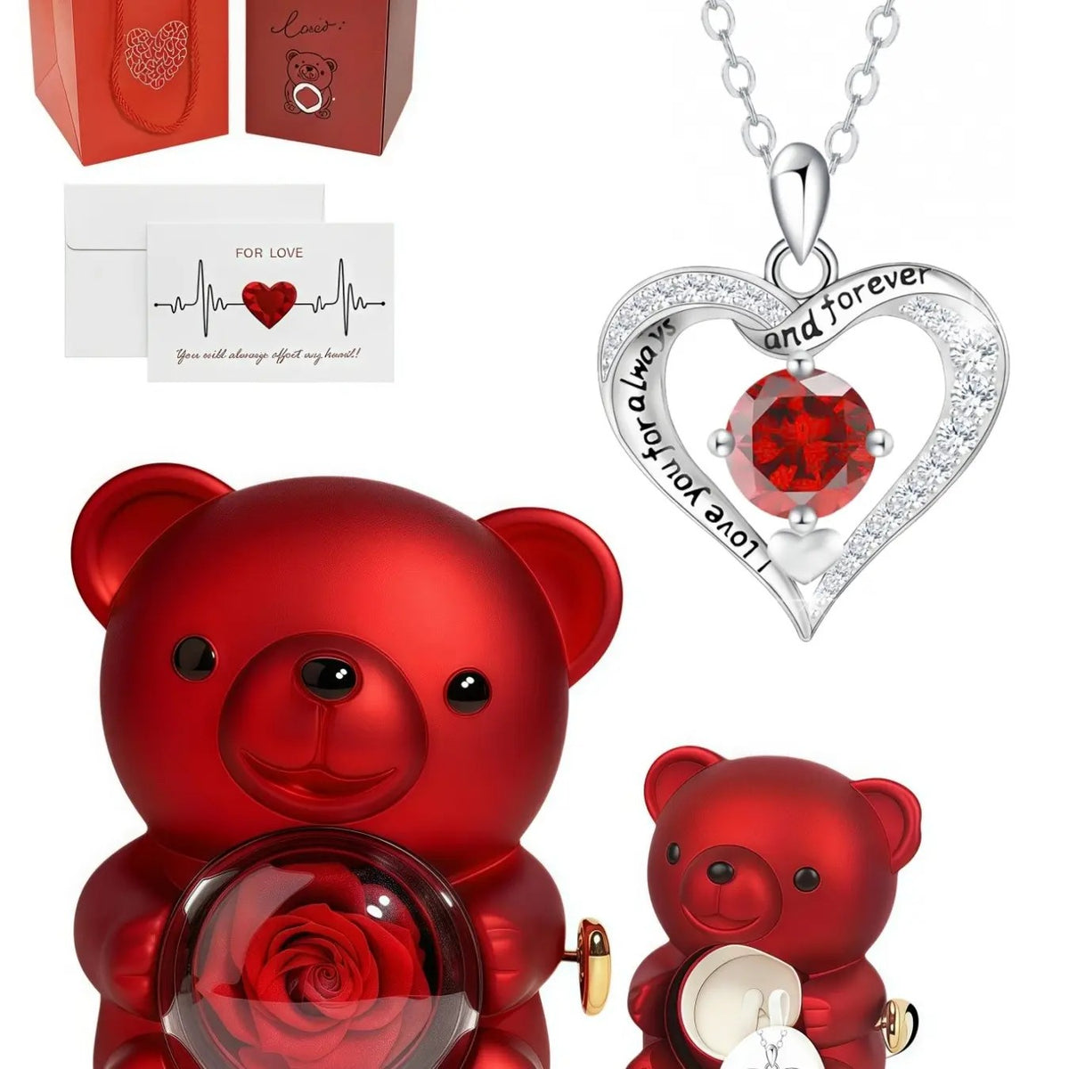 Eternal Vow Heart Necklace & Rose Bear Box
