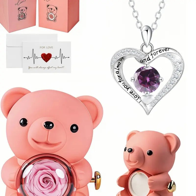 Eternal Vow Heart Necklace & Rose Bear Box