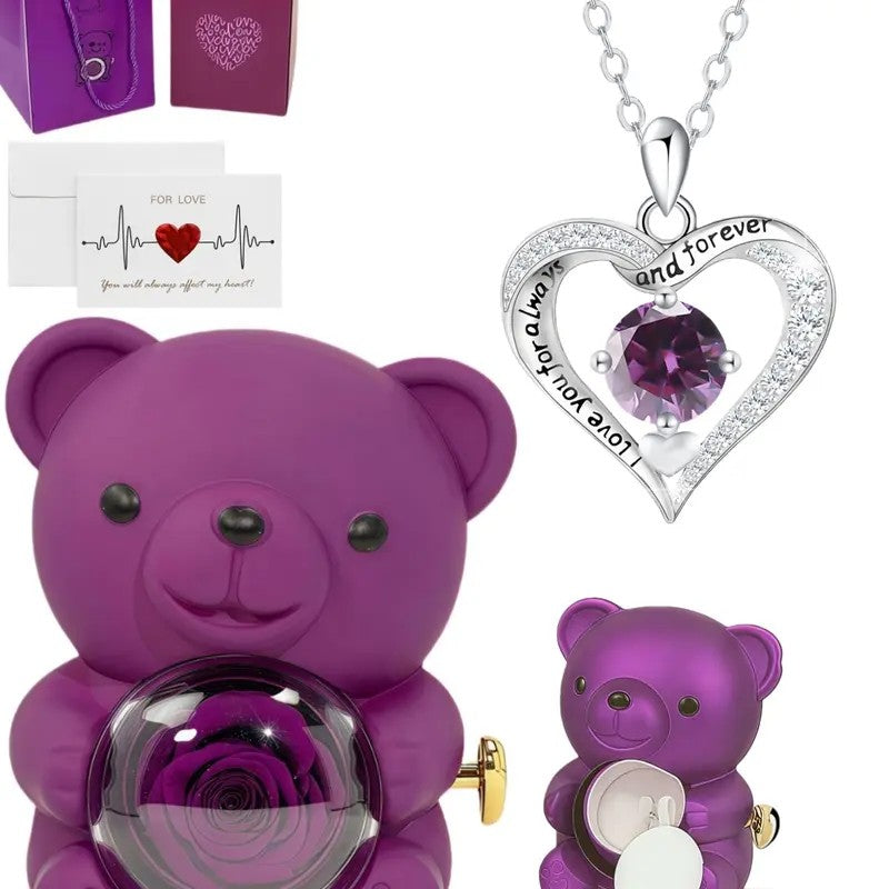 Eternal Vow Heart Necklace & Rose Bear Box