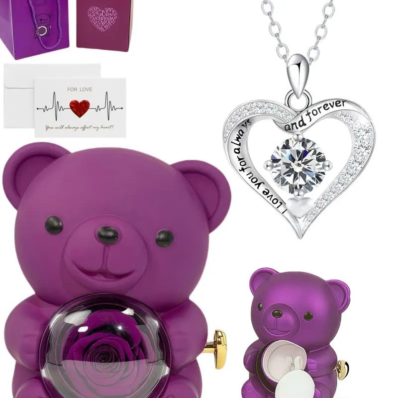 Eternal Vow Heart Necklace & Rose Bear Box