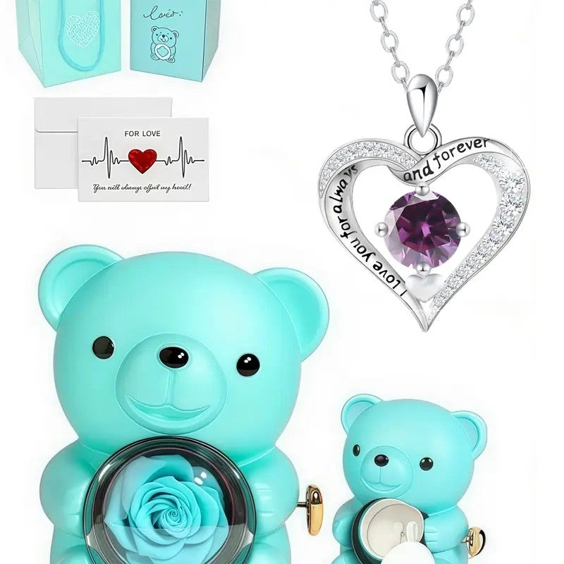 Eternal Vow Heart Necklace & Rose Bear Box