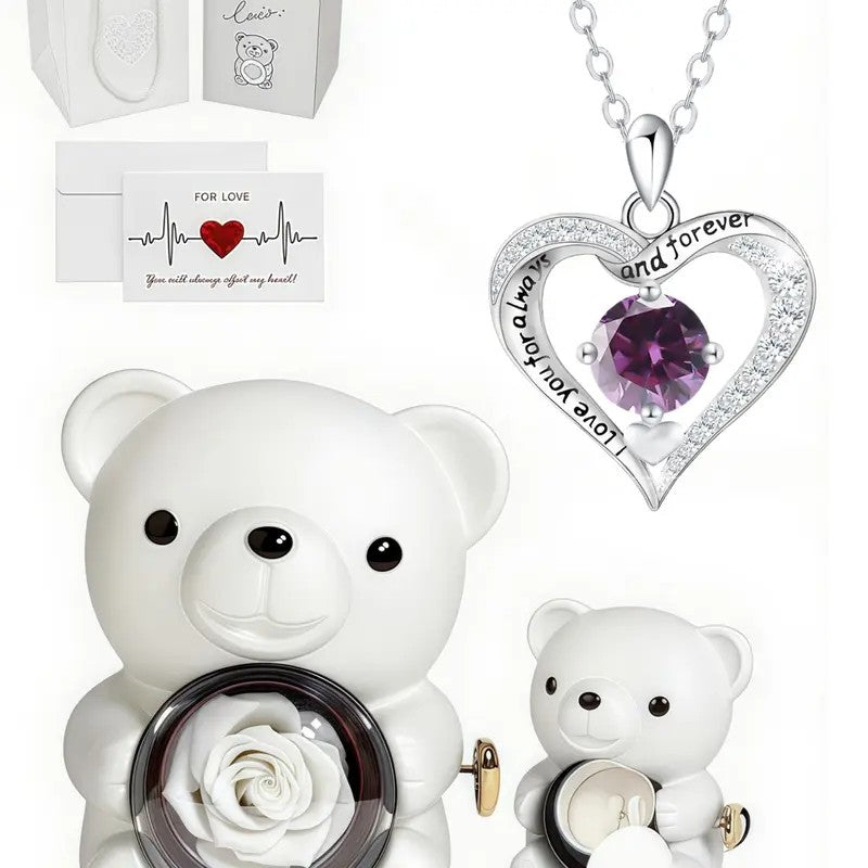 Eternal Vow Heart Necklace & Rose Bear Box