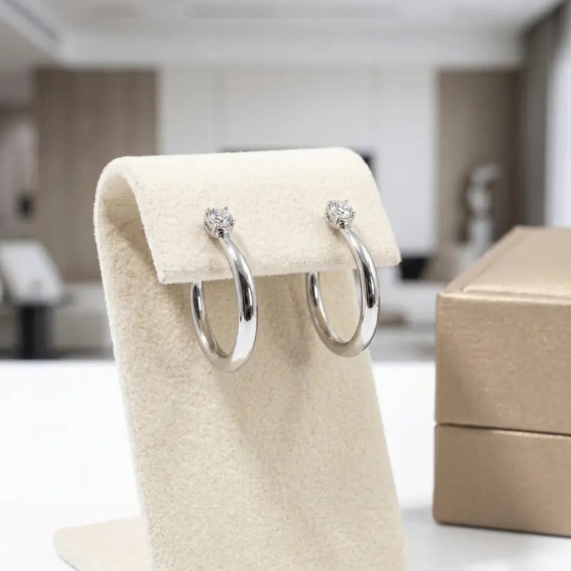 Crystal Accent Sculpted Hoop Earrings