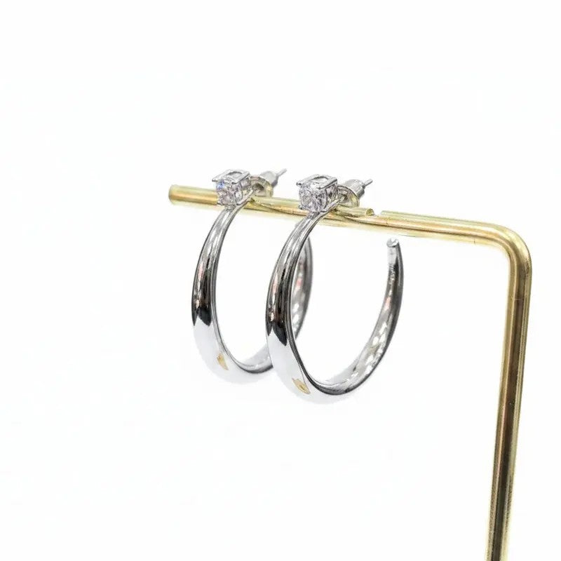 Crystal Accent Sculpted Hoop Earrings