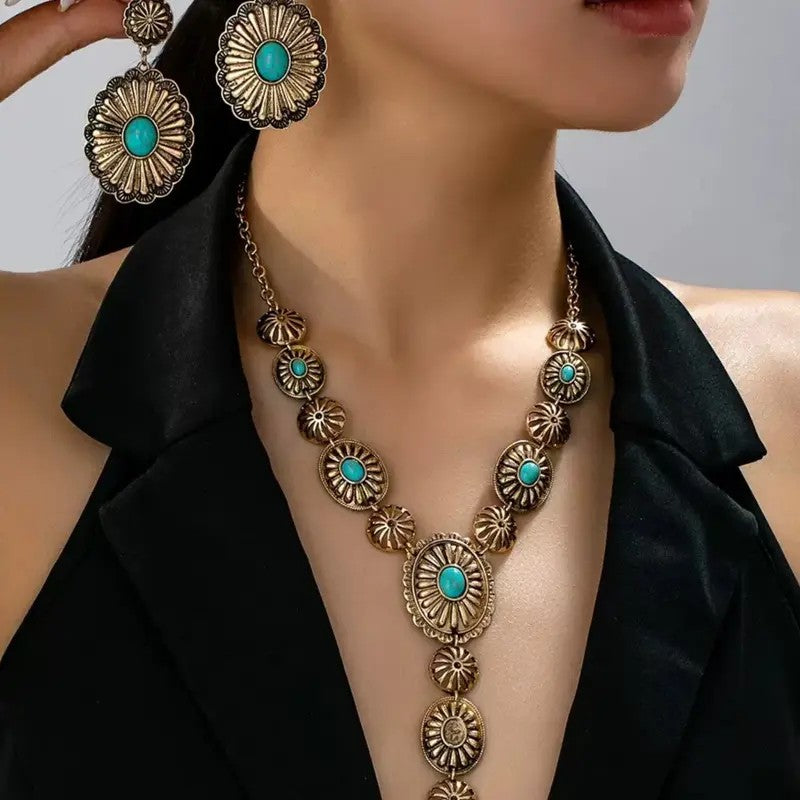 Turquoise Floral Statement Jewelry Set