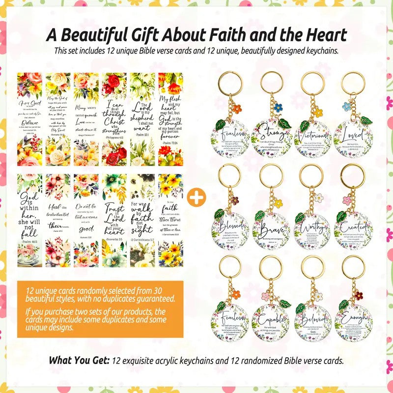 Floral Scripture Keychain Set
