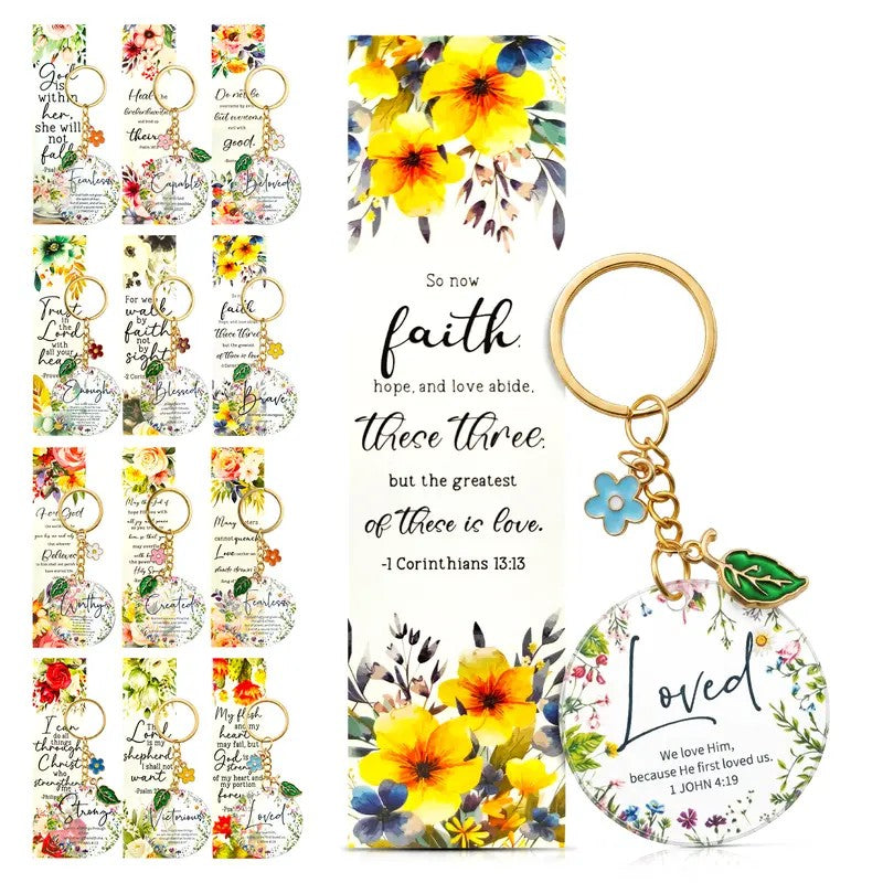 Floral Scripture Keychain Set