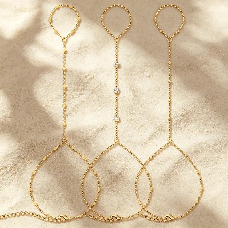 Dainty Teardrop Hand Chain Set