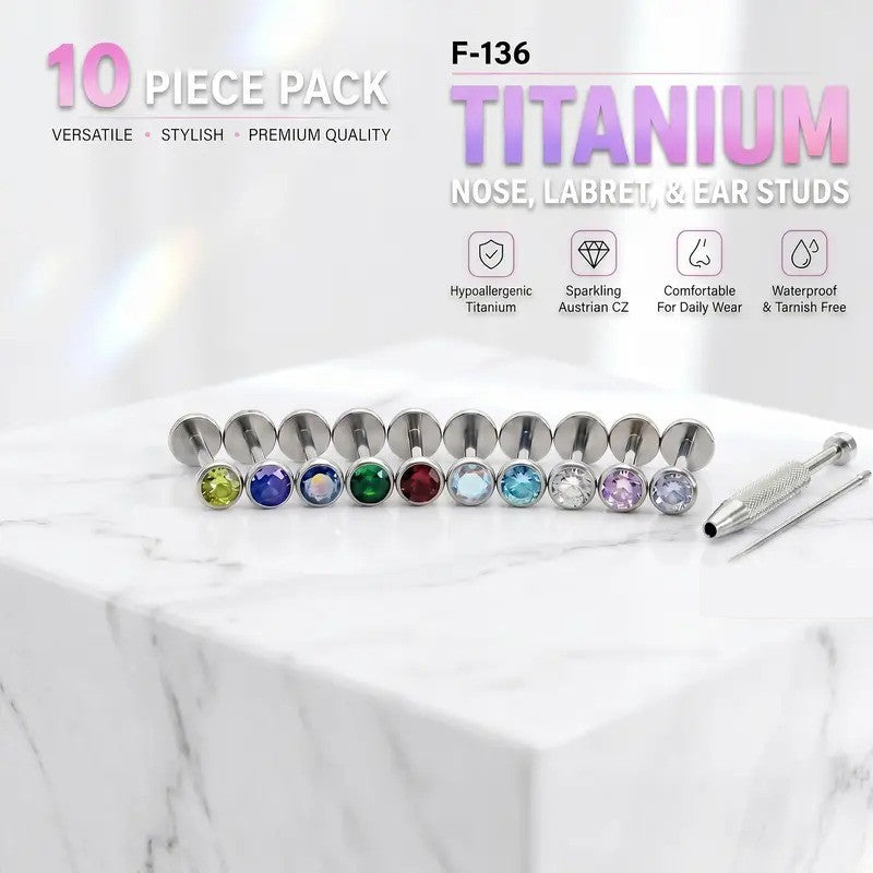 10pc Colorful Crystal Stud Set