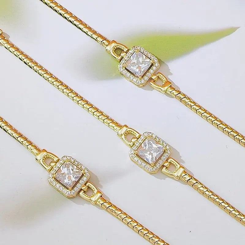 Square Crystal Snake Chain Bracelet