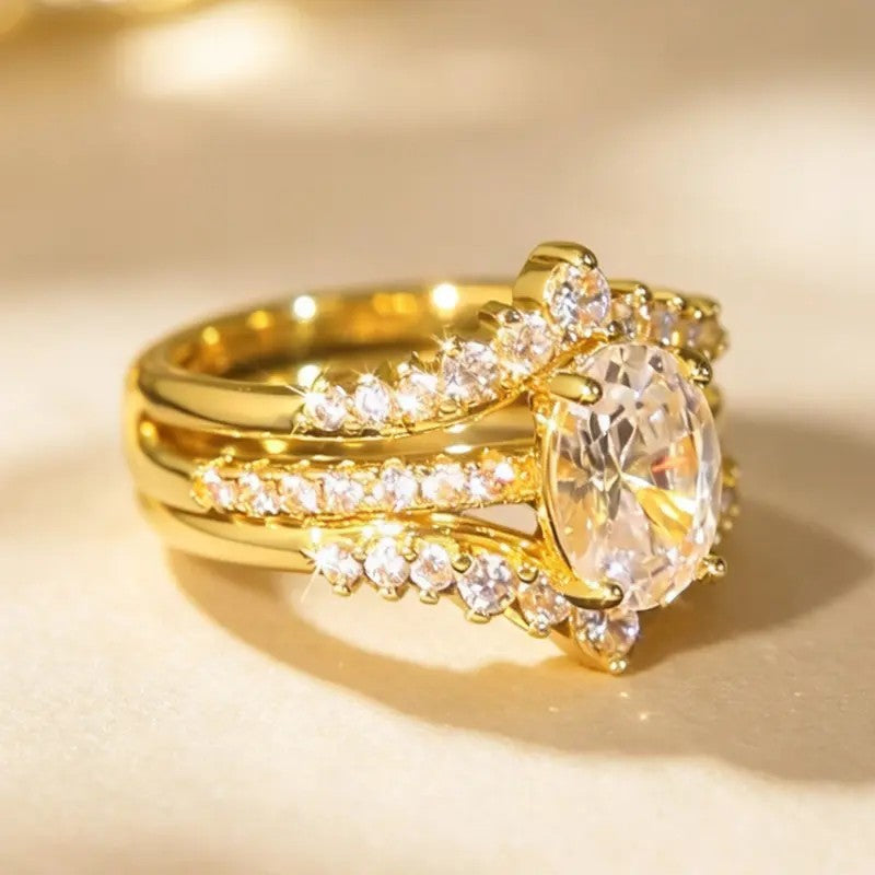 Marquise Crystal Split Band Ring Set