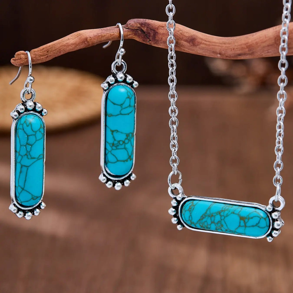 Blue Marble Rectangle Jewelry Set